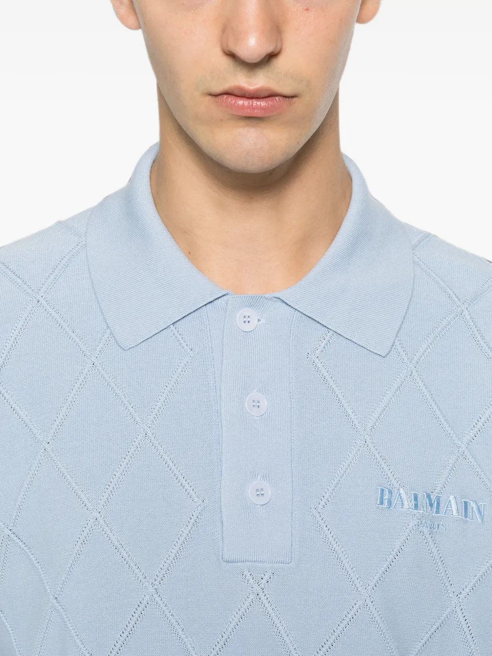 Balmain Gebreid poloshirt met geborduurd logo Blauw