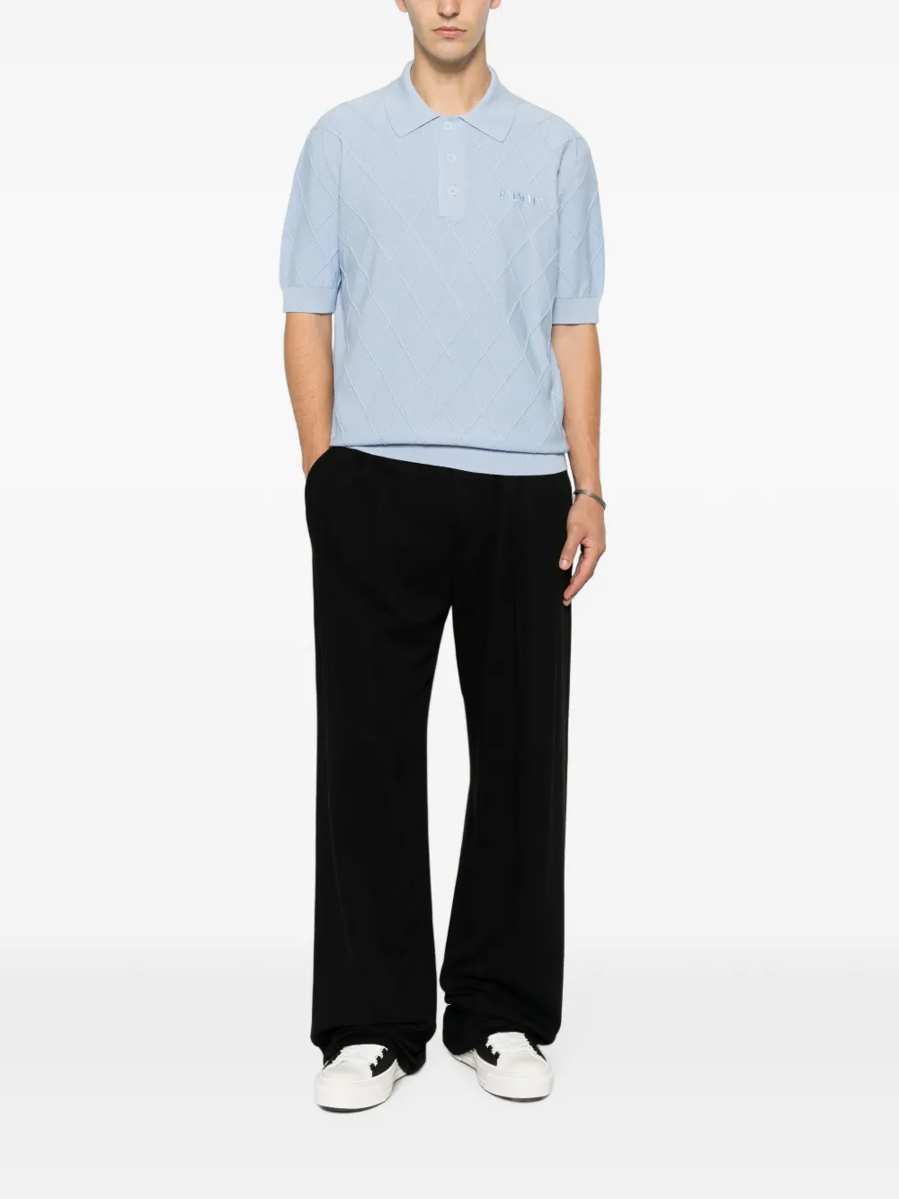 Balmain Gebreid poloshirt met geborduurd logo Blauw