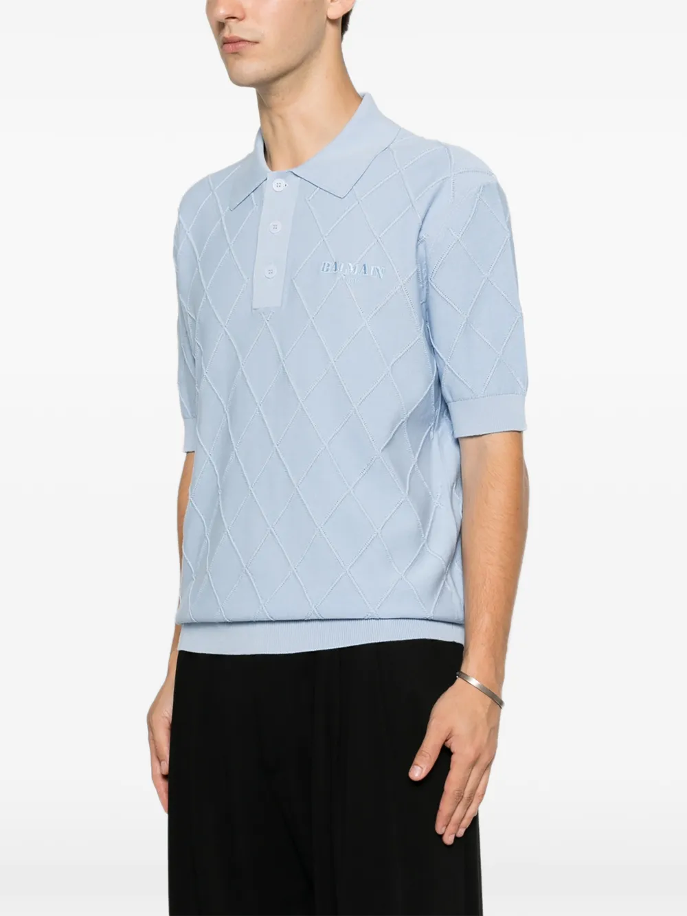 Balmain Gebreid poloshirt met geborduurd logo Blauw