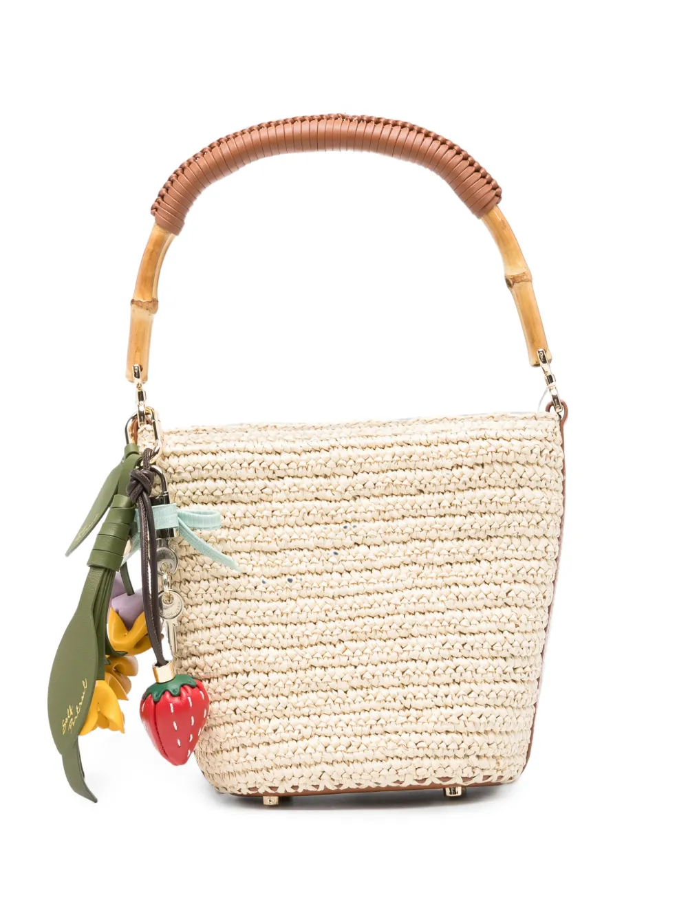 Self-Portrait bamboo-handle tote bag - Neutrals