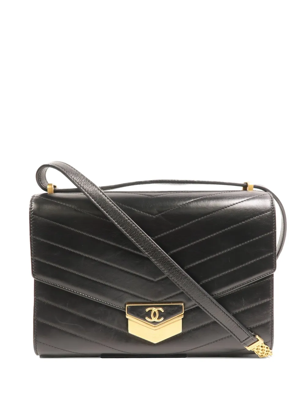 Pre-owned Chanel Chevron Medal Shoulder Bag In Black