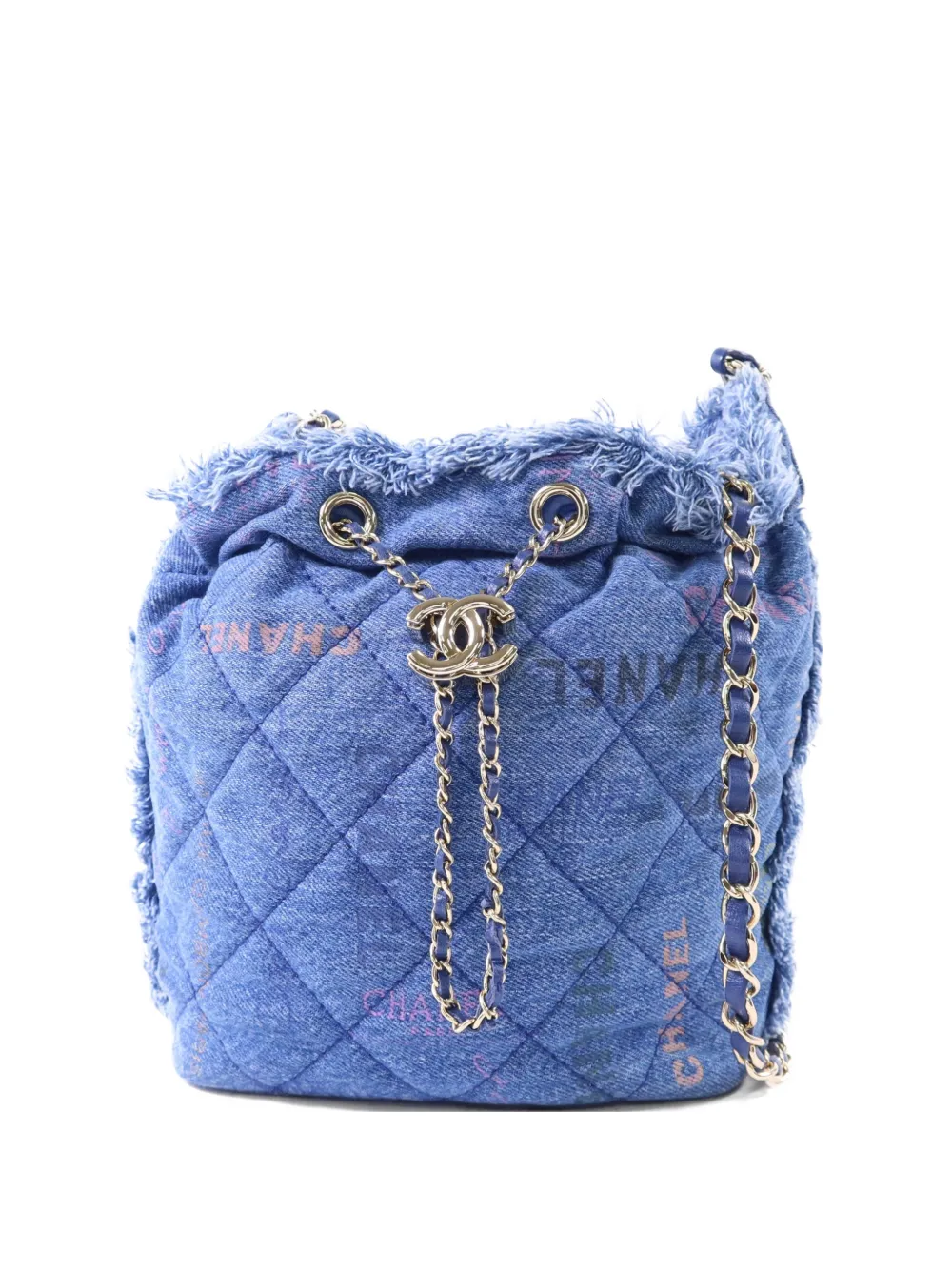 CHANEL Pre-Owned CC diamond-quilted bucket bag - Blu