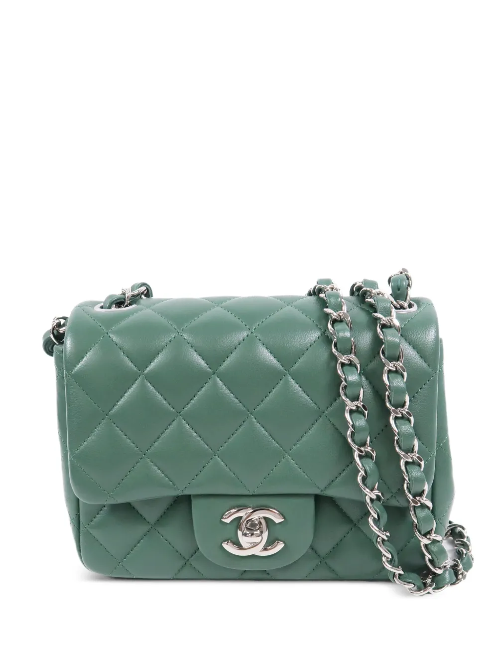 CHANEL Pre-Owned mini Classic 17 turn-lock quilted lambskin shoulder bag - Verde