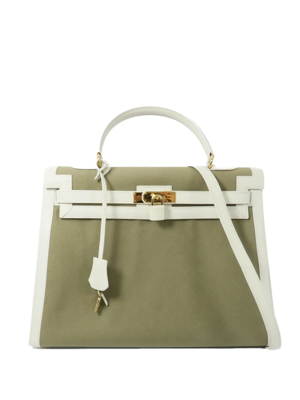 Hermès Pre-Owned 35 Kelly leather-trim tote bag - Verde