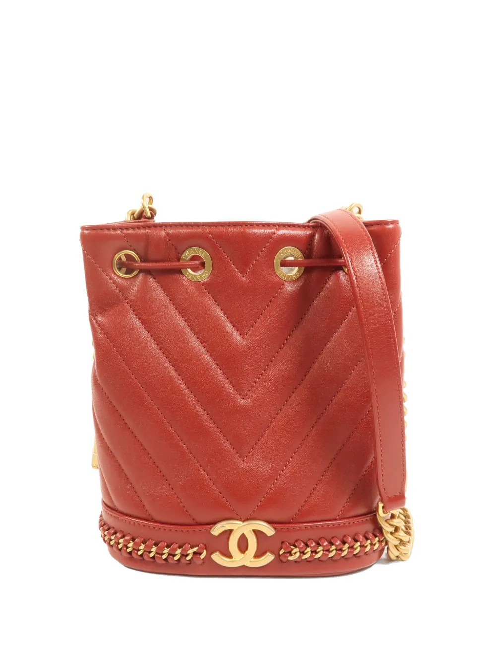 CHANEL Pre-Owned Chevron CC bucket bag - Rosso