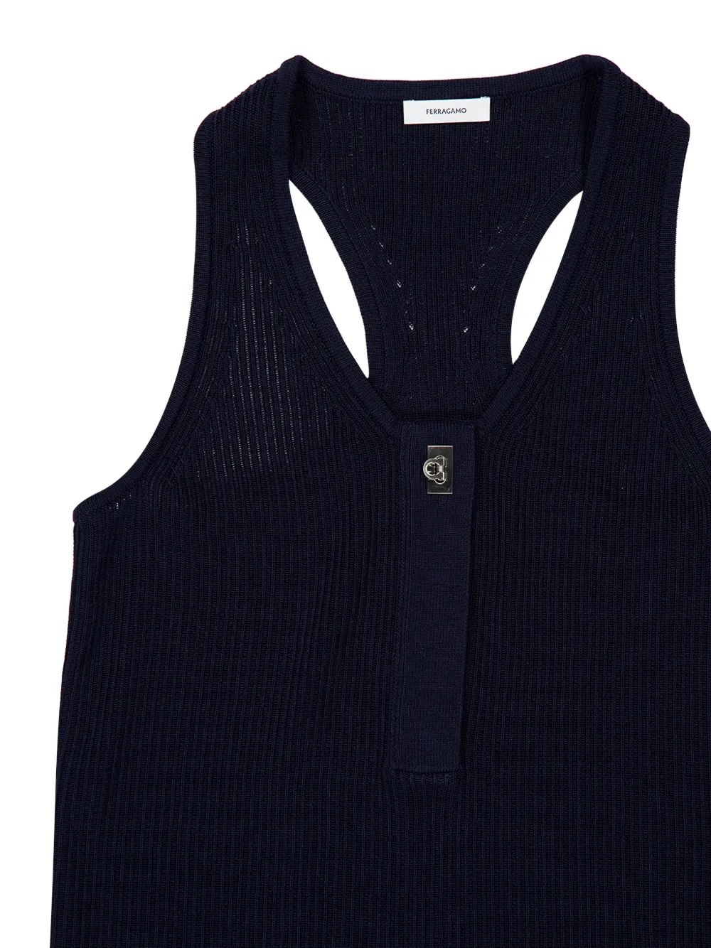 Ferragamo Geribbelde tanktop met Gancini-plakkaat Blauw