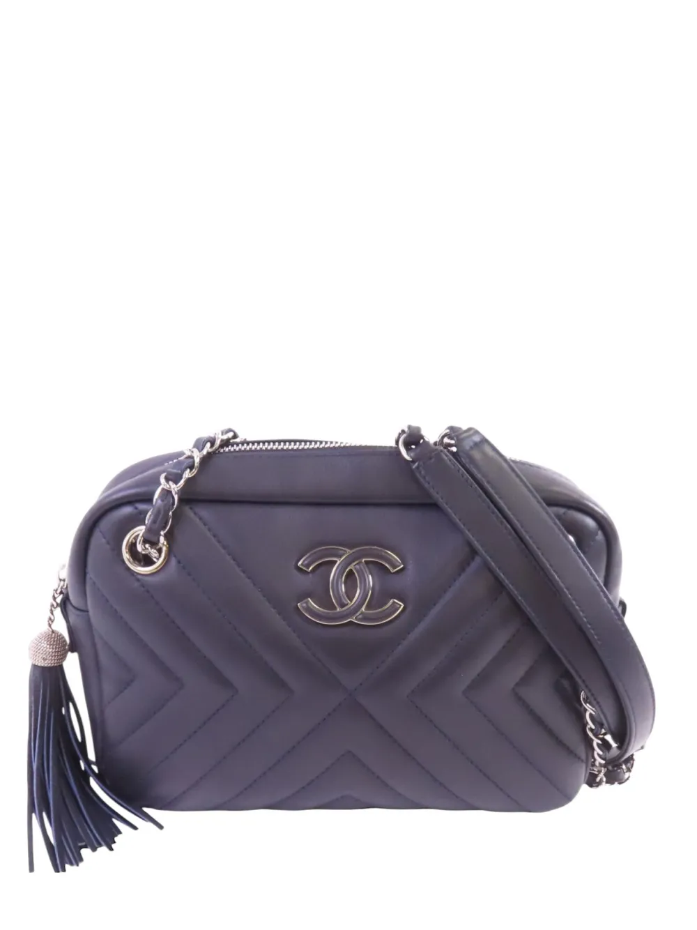CHANEL Pre-Owned Camera CC-logo chevron-quilted shoulder bag - Blau