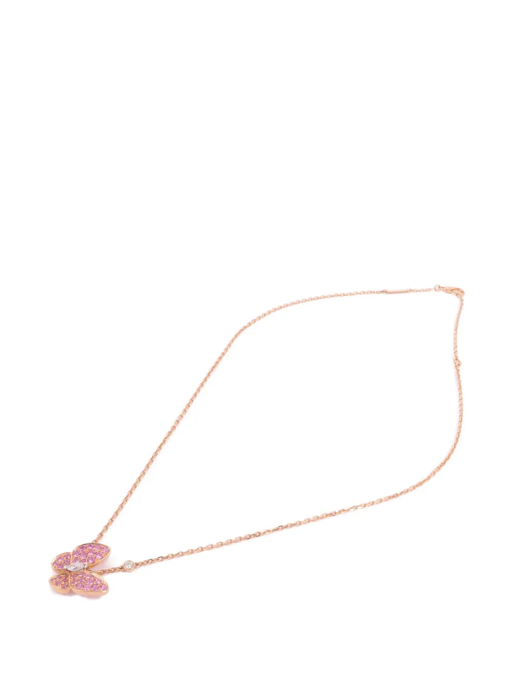 Pre-owned Van Cleef & Arpels Two Butterfly Sapphire And Diamond Necklace In Pink