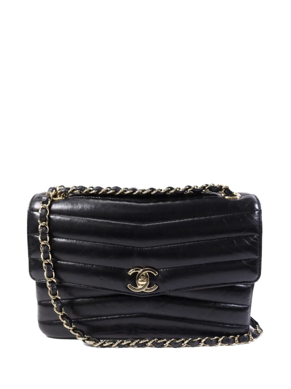 CHANEL Pre-Owned chevron CC flap shoulder bag - Nero