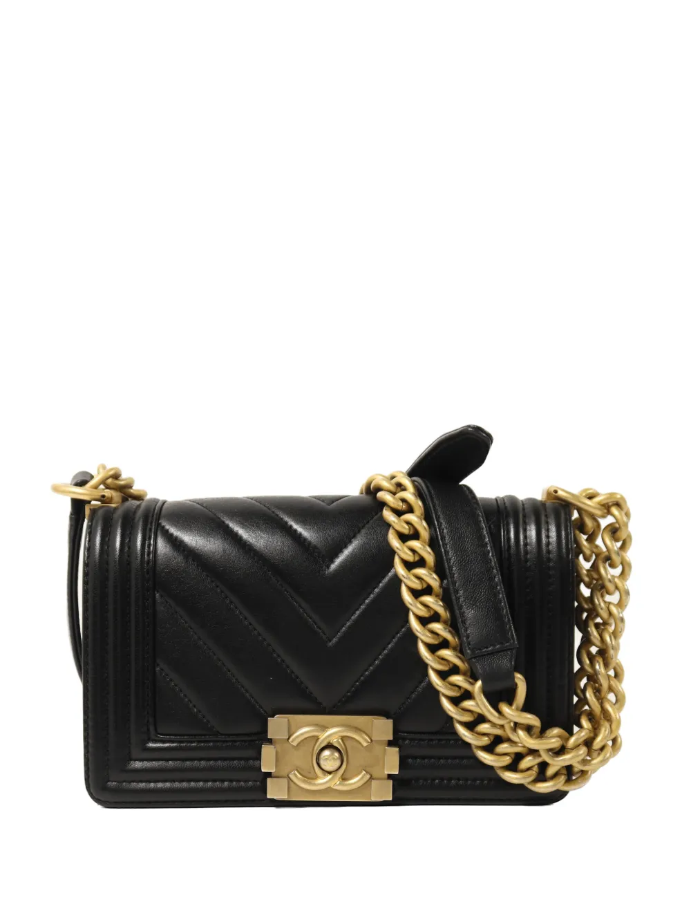 CHANEL Pre-Owned 20 Boy chevron-quilted lambskin shoulder bag - Black