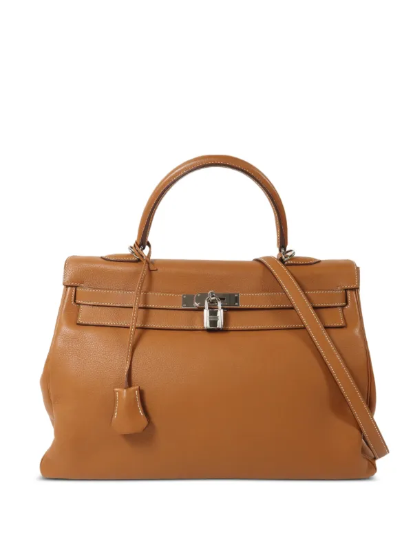 Hermès Pre-owned Evercolor Kelly 35 Shoulder Bag in Brown