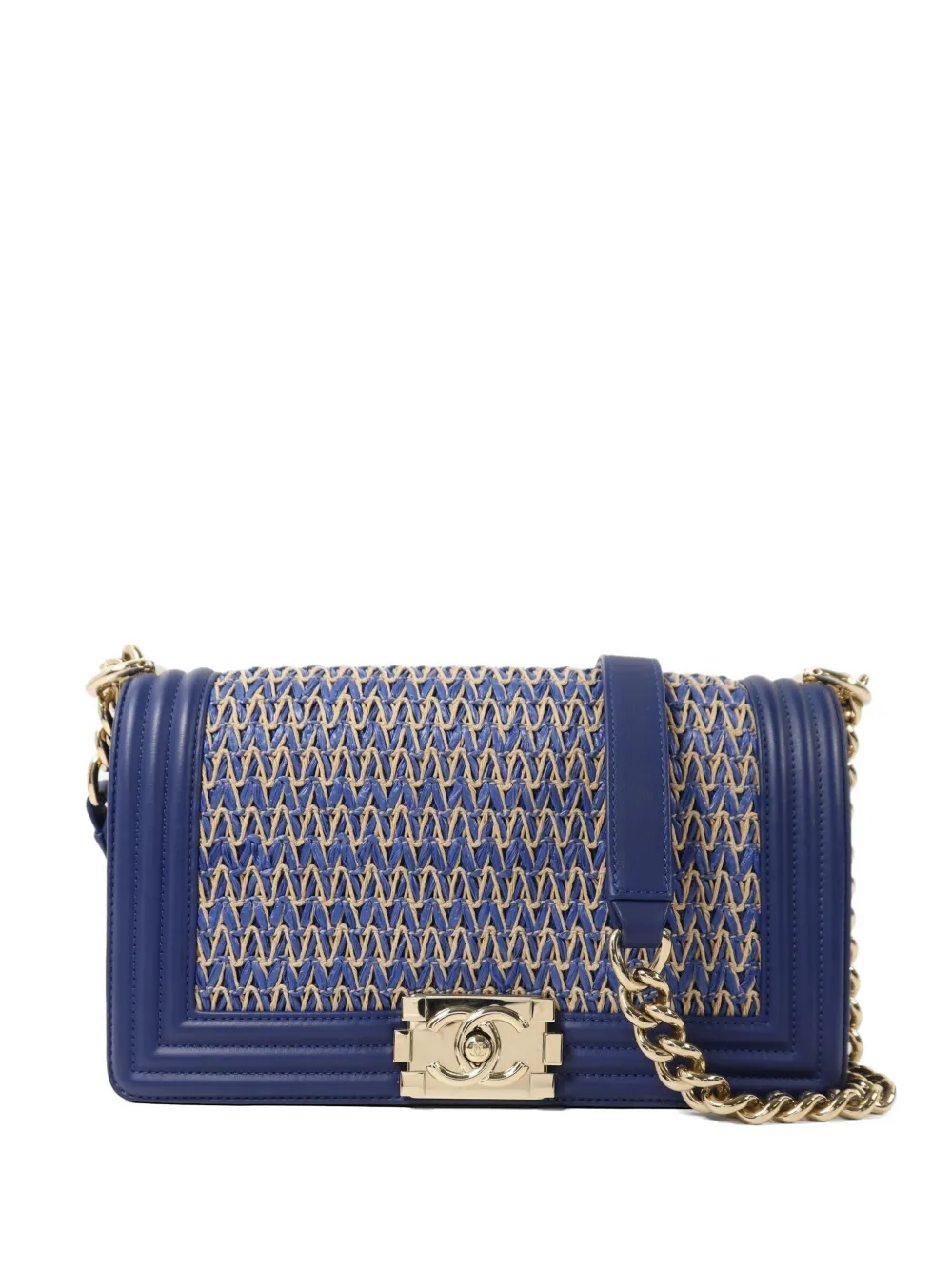 CHANEL Pre-Owned 25 Boy raffia shoulder bag - Blu