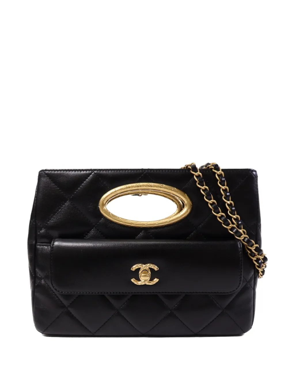 Pre-owned Chanel Cc Turn-lock Quilted Leather Tote Bag In Black