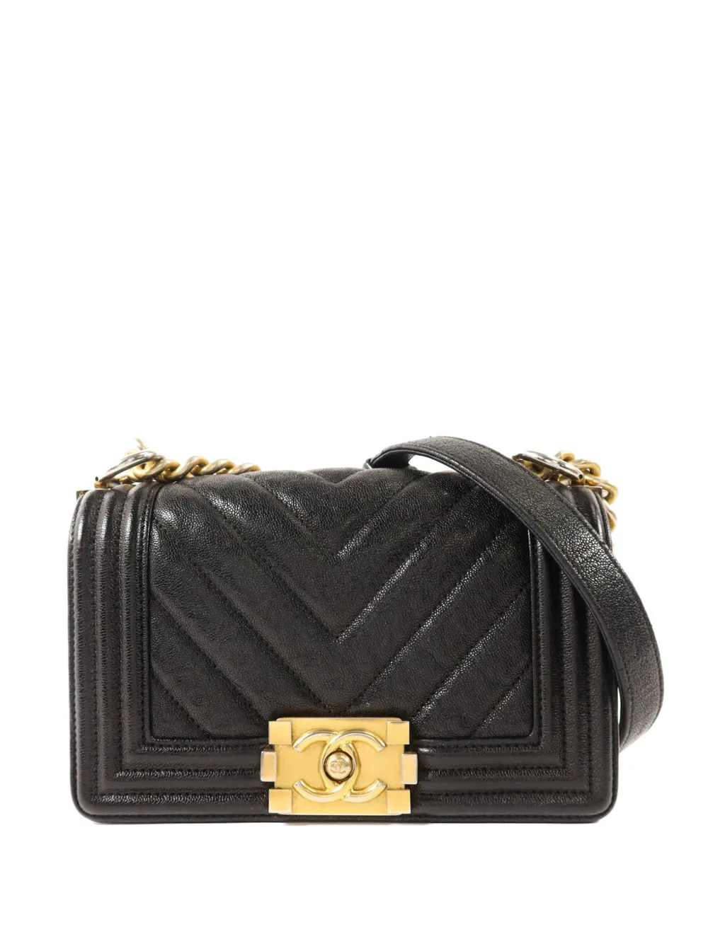 Pre-owned Chanel 20 Boy Chevron-quilted Shoulder Bag In Black