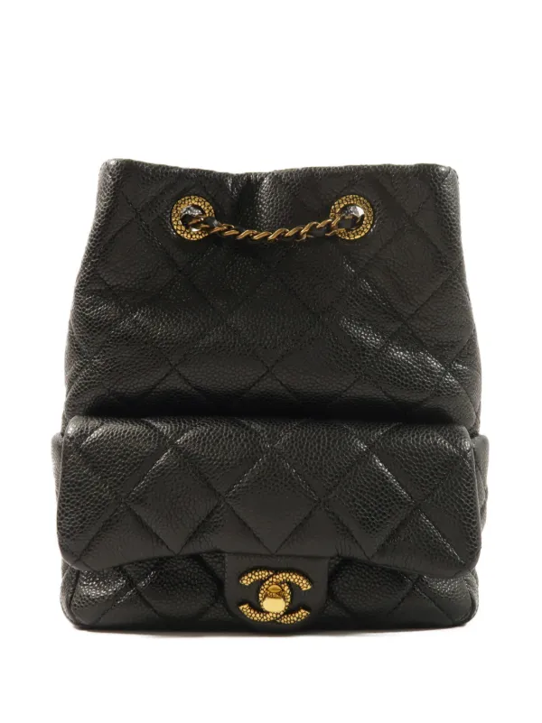 chanel vintage leather backpack black Mini Duma Bag in Lambskin with 24K Gold Hardware Sellier B+Main Material CHANEL Pre-Owned CC turn-lock Leather