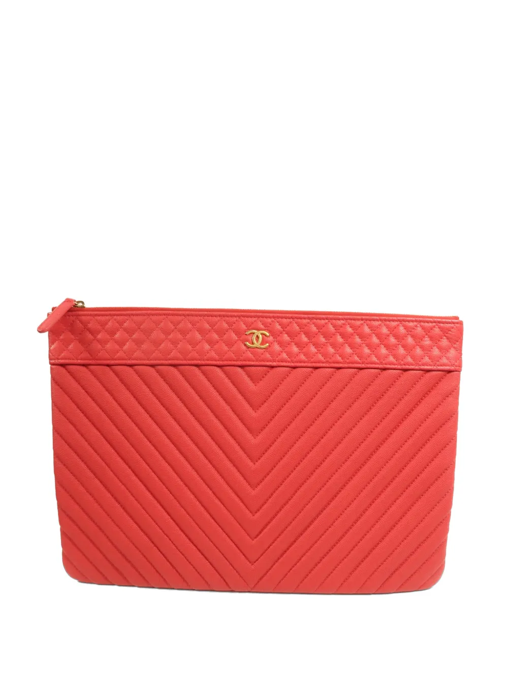 CHANEL Pre-Owned quilted-texture CC-logo clutch bag - Rosso