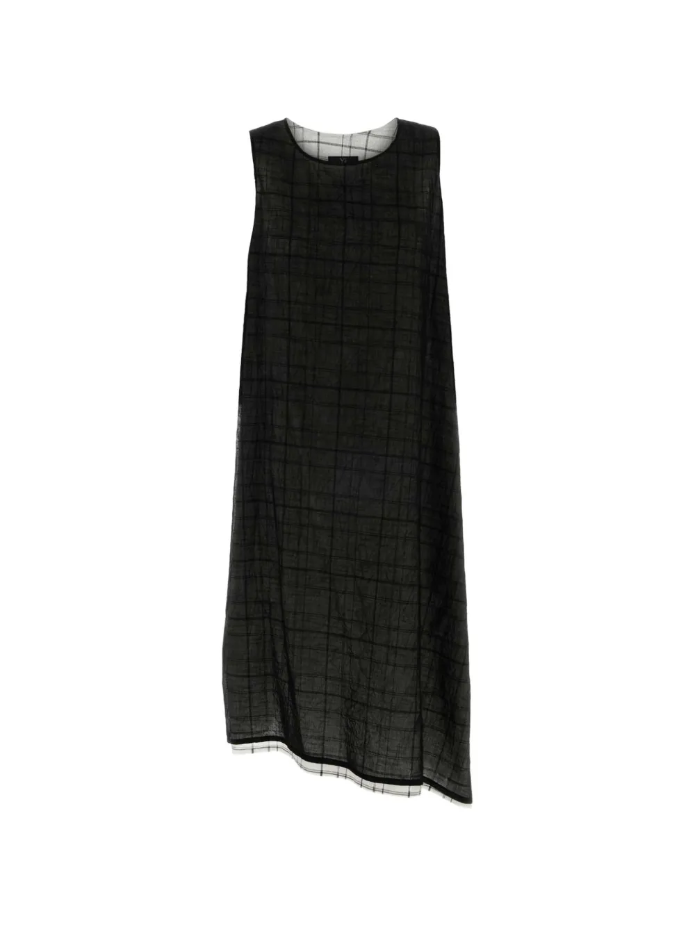 Y's check-pattern asymmetric-hem dress - Nero
