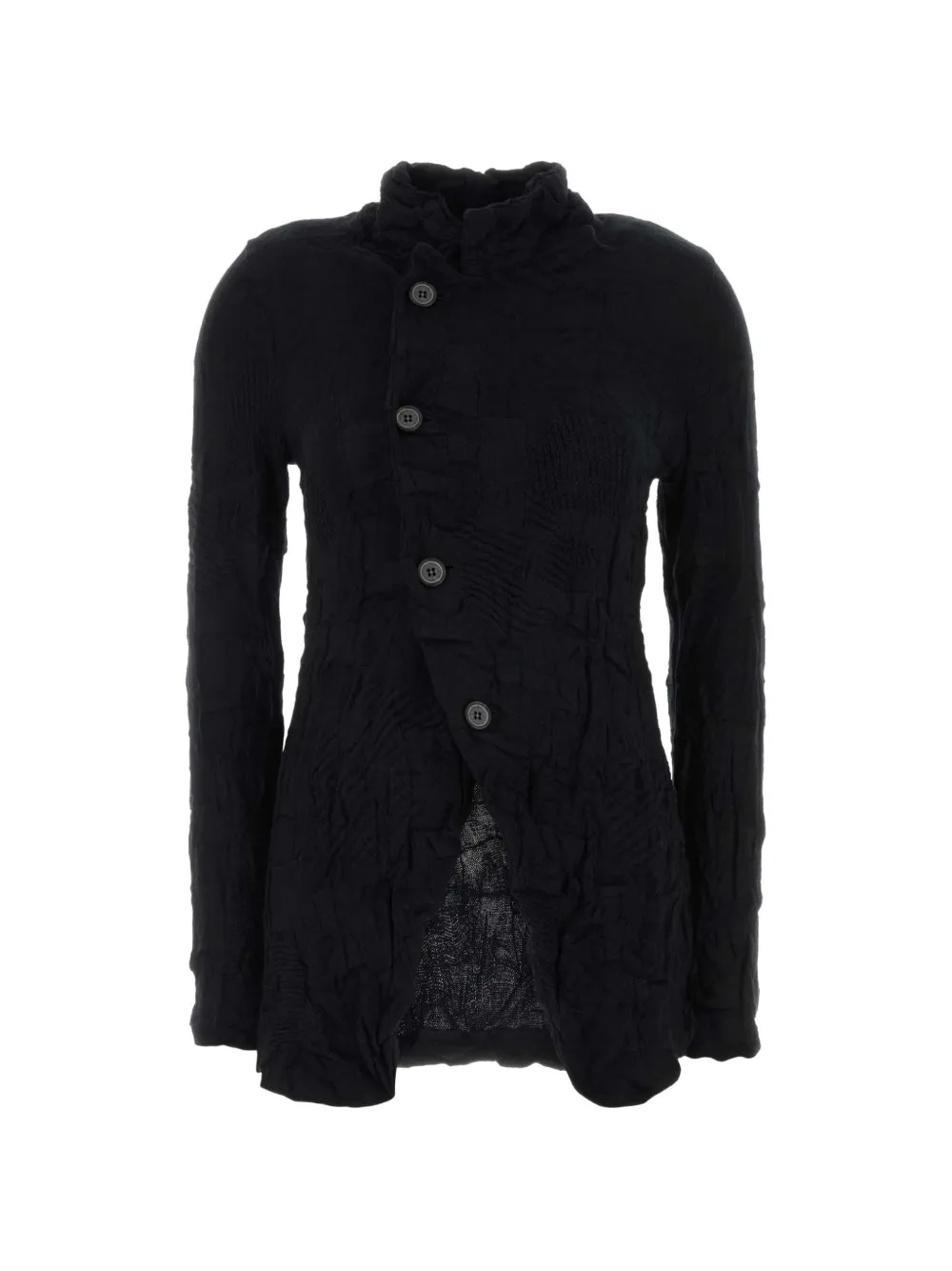Y's crinkled-finish asymmetric-fastening cardigan - Nero