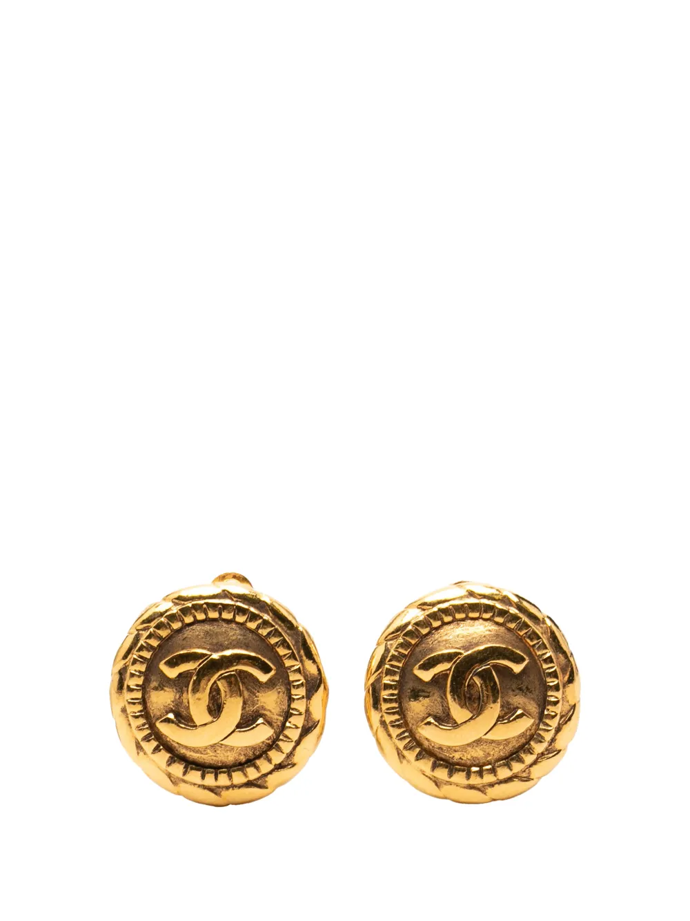 CHANEL Pre-Owned 1970-1980 CC Gold Plated Round Clip On Earrings costume earrings - Oro