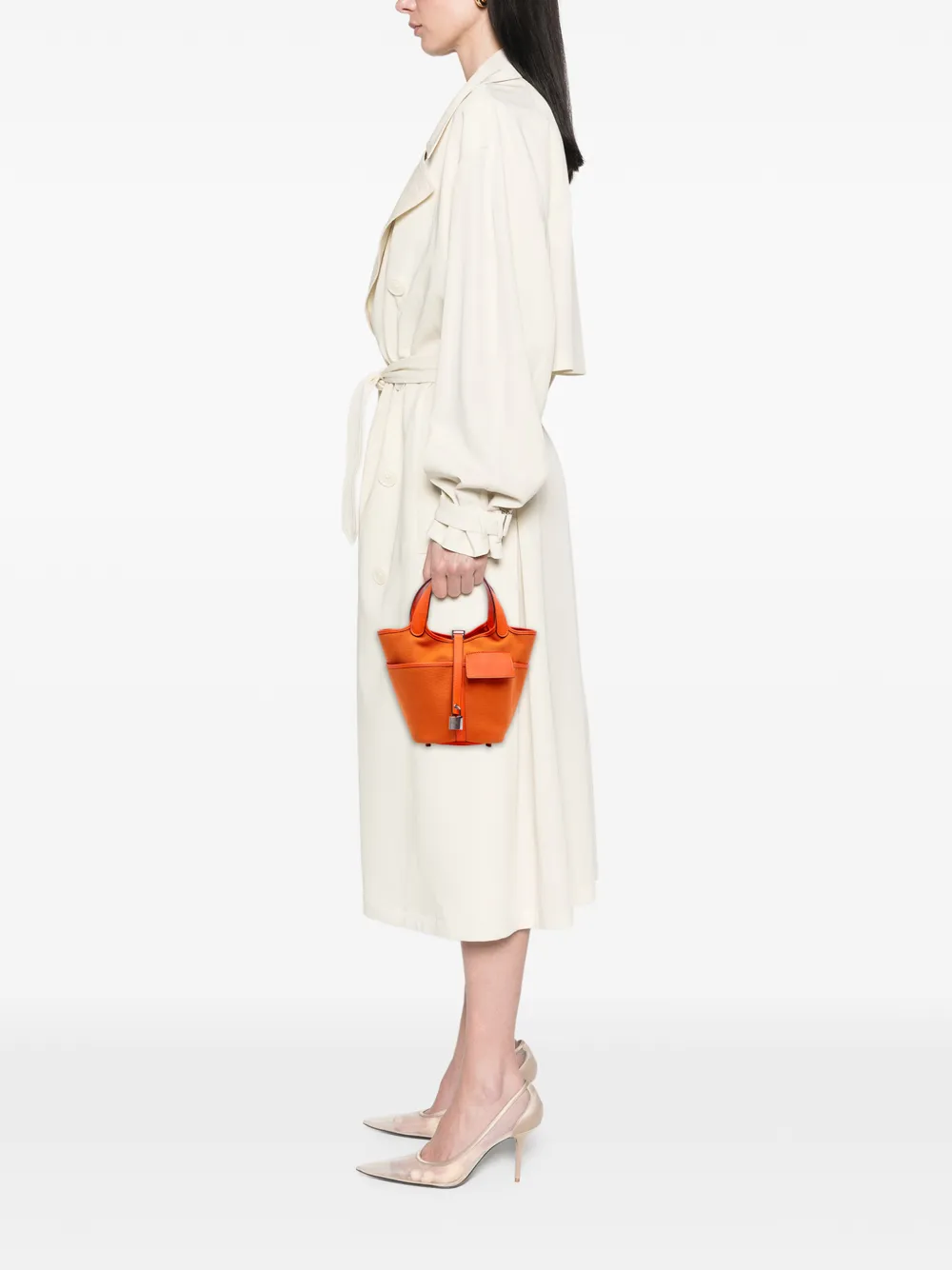  Hermès Pre-owned Borsa A Mano Cargo Picotin Lock 18 In Tela Toile Goeland E Pelle Swift 2023 - Arancione 