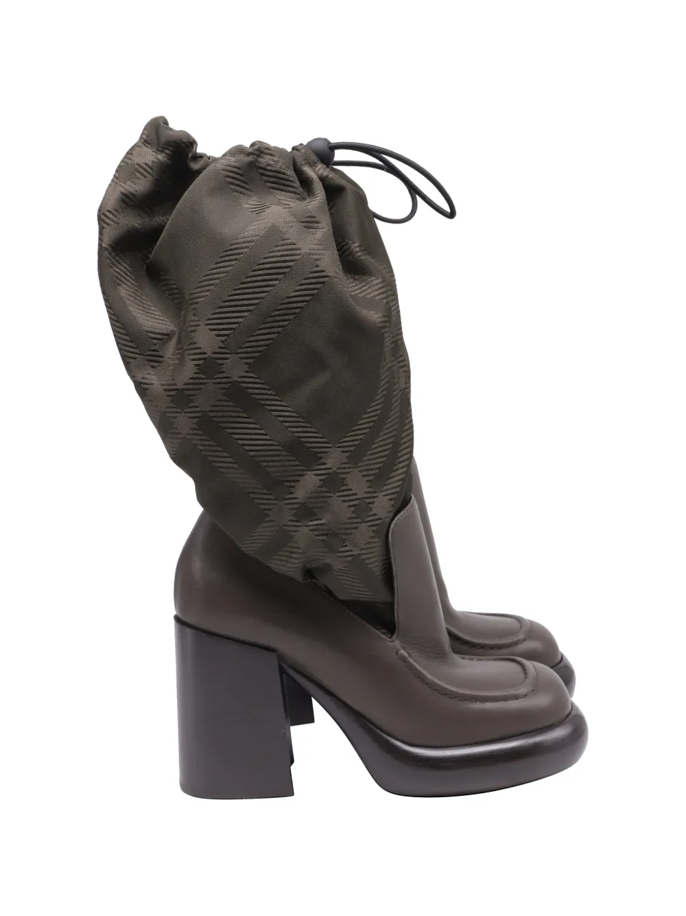 Pre-owned Burberry Check-print Wedge Boots In Brown