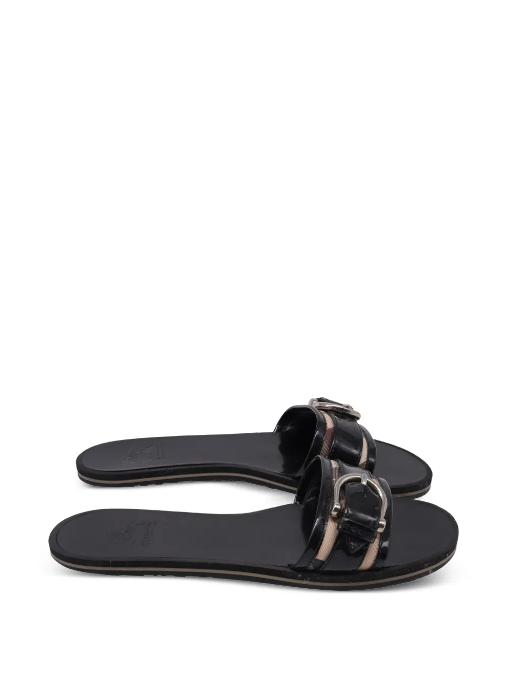 Burberry Pre-Owned Check Canvas buckle sandals - Black