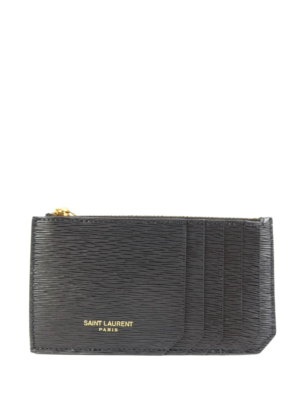 Pre-owned Saint Laurent Zip-around Leather Card Case In Black