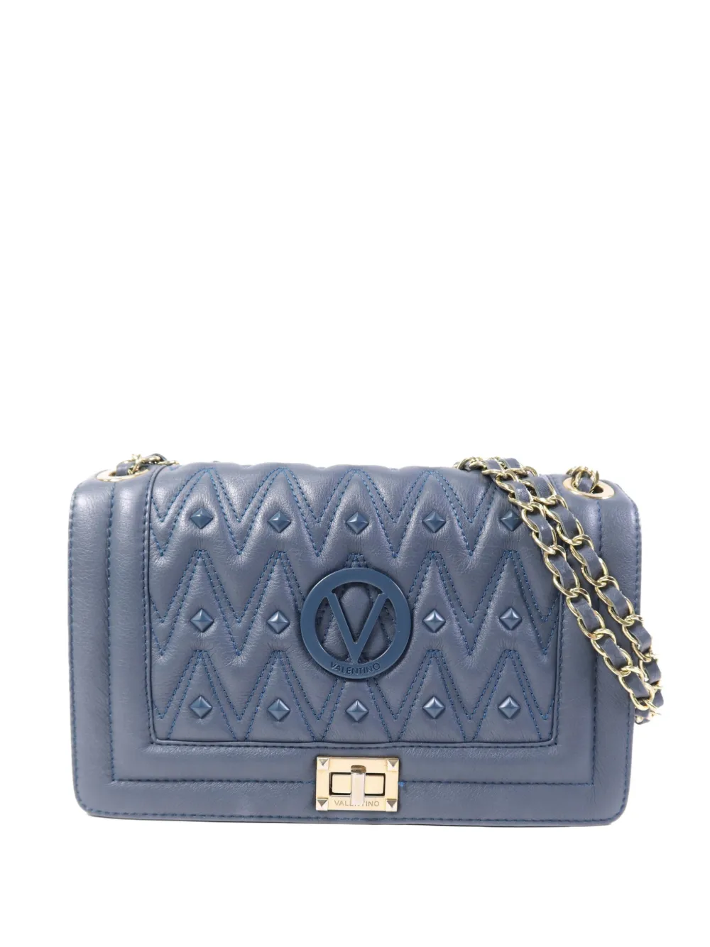 Pre-owned Valentino Garavani Logo-plaque Shoulder Bag In Blue
