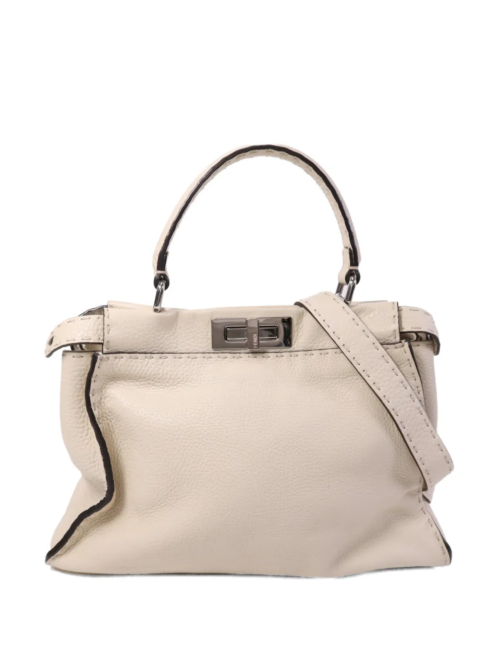Pre-owned Fendi Medium Peekaboo Leather Shoulder Bag In Neutral