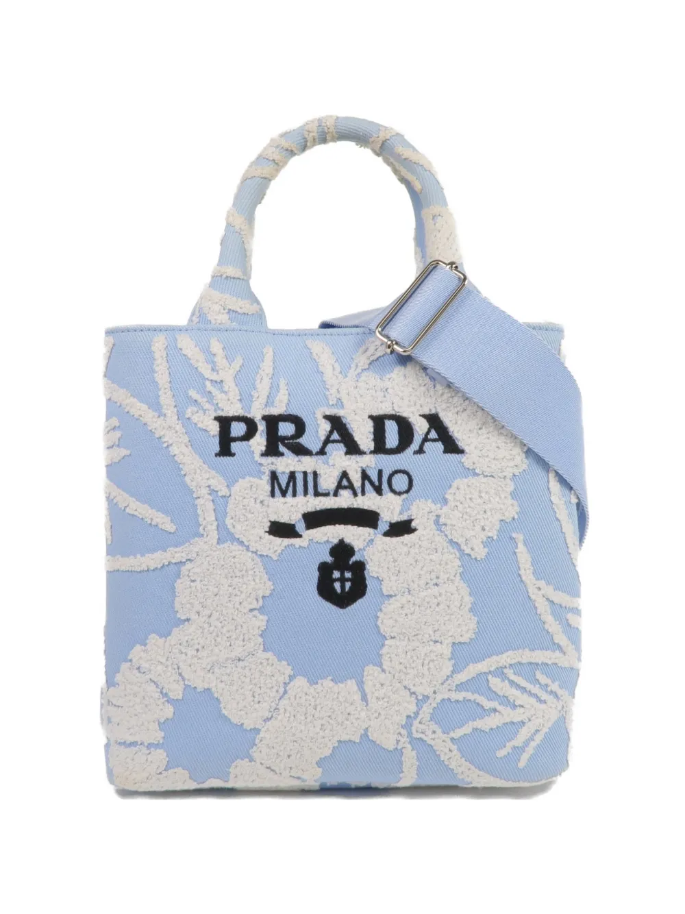 Prada Pre-Owned floral-print logo-embroidered tote bag - Blu