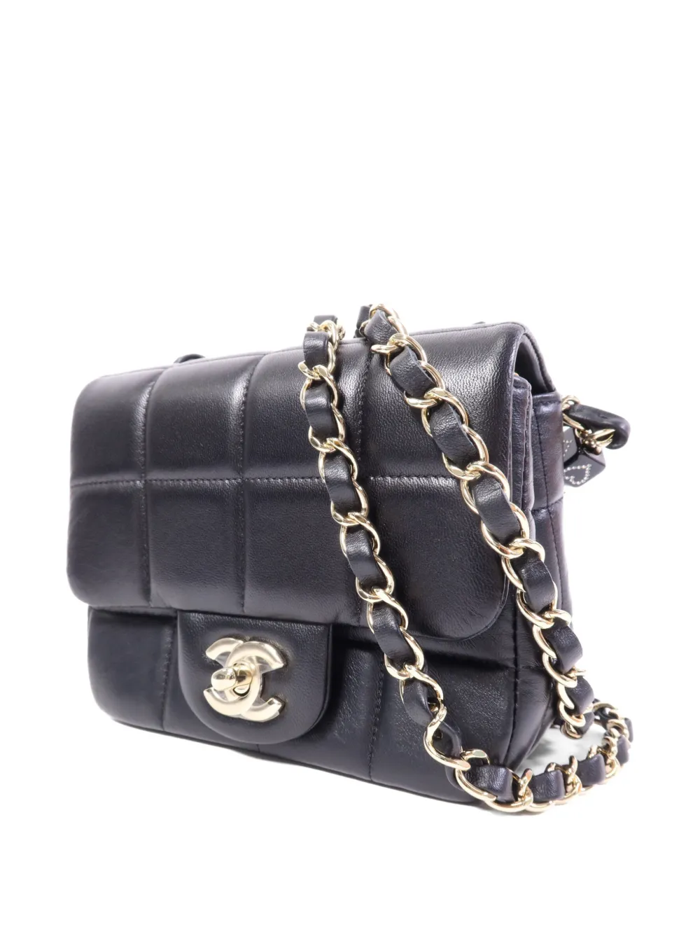 CHANEL Pre-Owned Kleine Flap Chocolate Bar schoudertas met CC-draaislot Zwart
