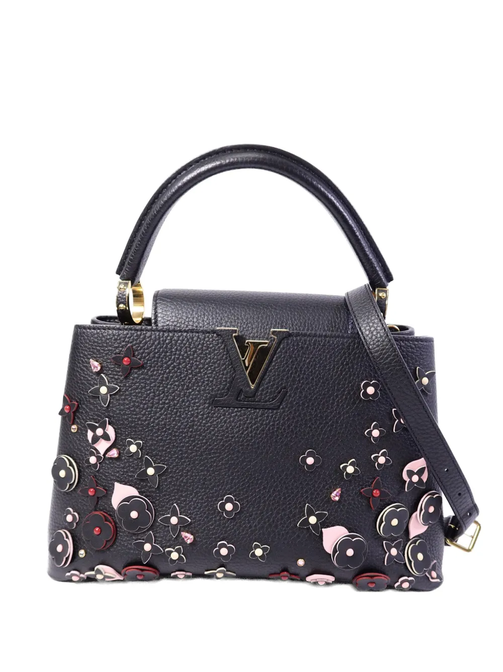 Louis Vuitton Pre-Owned MM Capucines floral-embellished tote bag - Nero