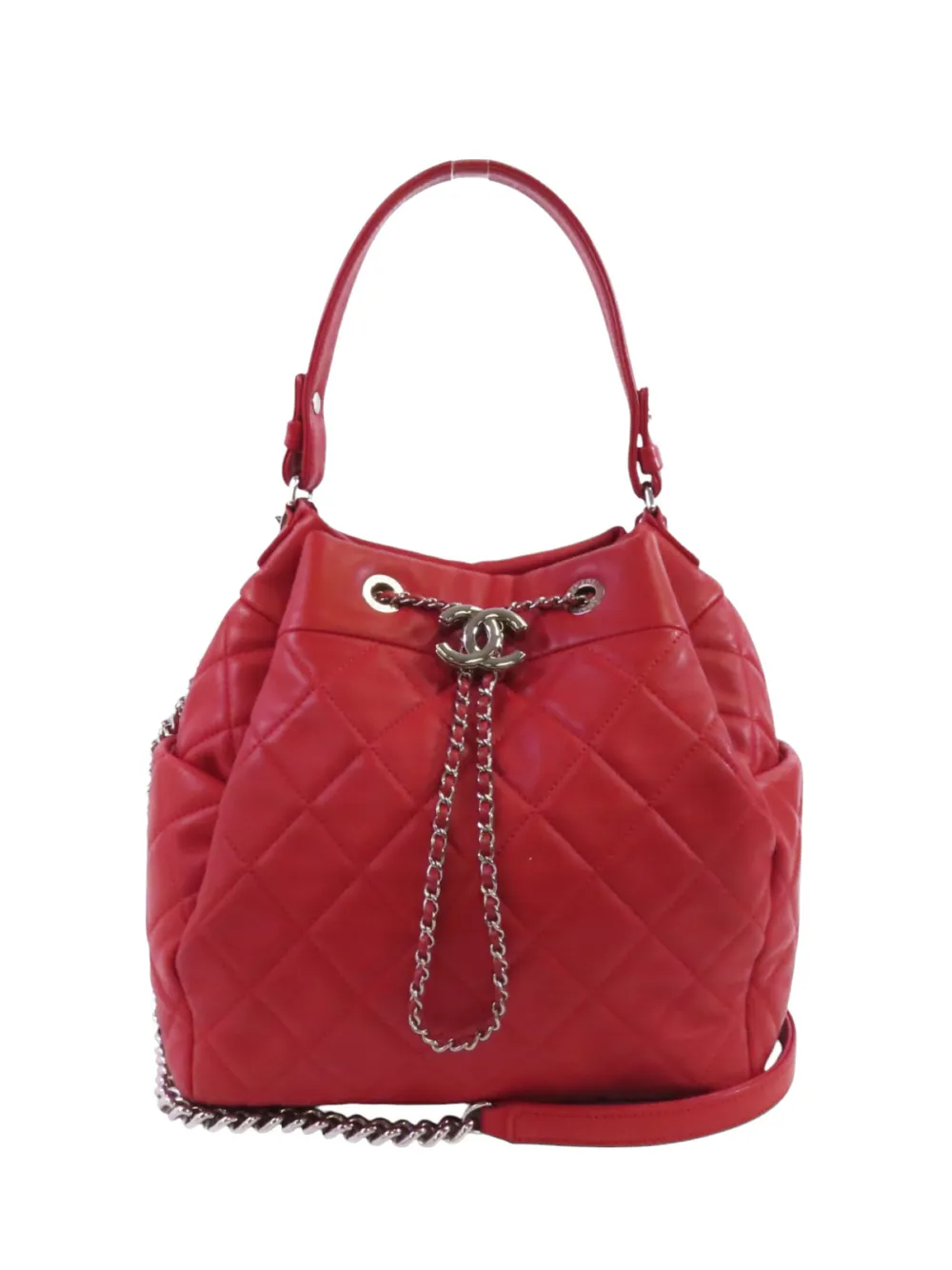 CHANEL Pre-Owned diamond-quilting bucket bag - Red