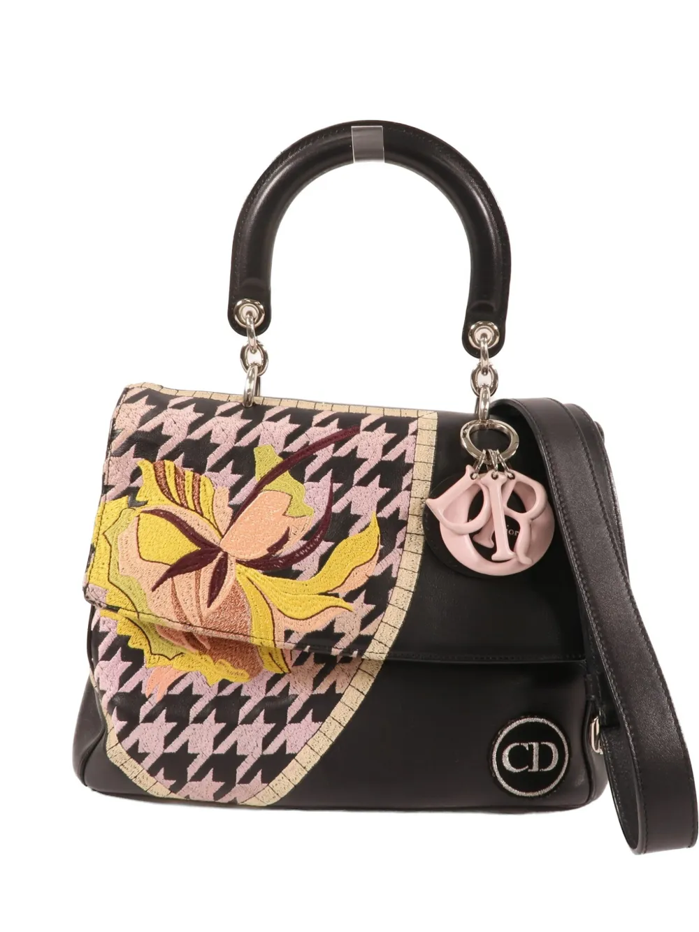 Christian Dior Pre-Owned houndstooth-embroidered floral-patch tote bag - Schwarz