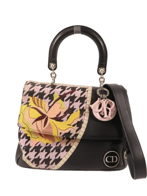 Christian Dior Pre-Owned houndstooth-embroidered floral-patch tote bag