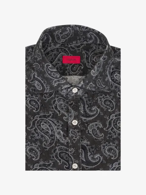 Isaia paisley-print corduroy shirt