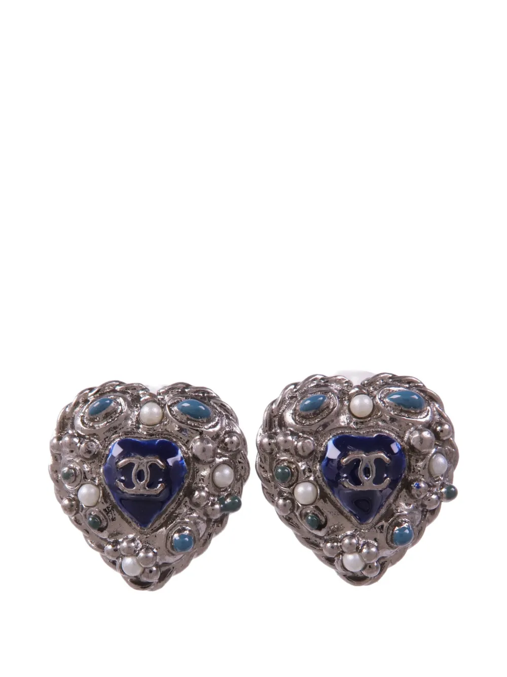 CHANEL Pre-Owned CC heart earrings - Argento