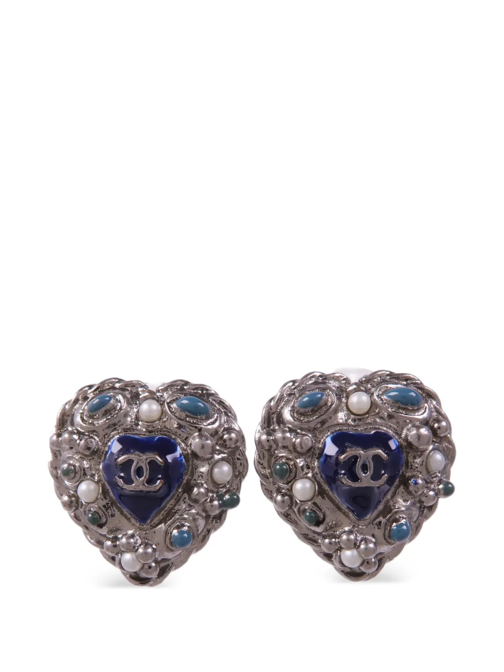 CHANEL Pre-Owned CC heart earrings - Argento
