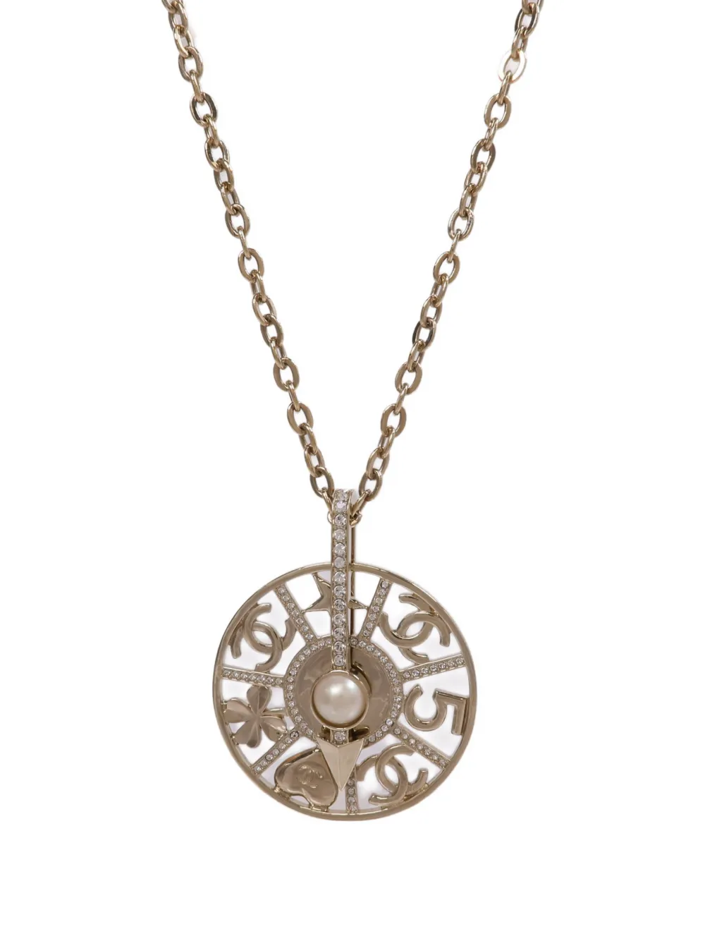 CHANEL Pre-Owned pearl and crystal CC necklace - Oro