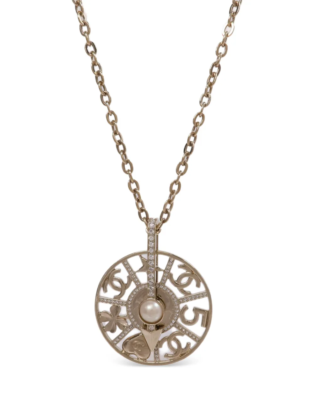 CHANEL Pre-Owned pearl and crystal CC necklace - Oro