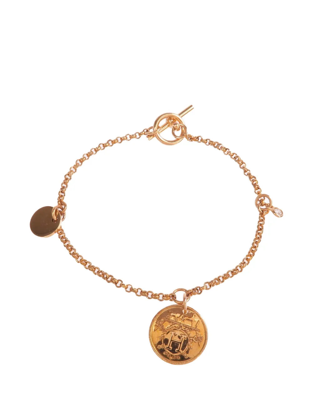 Pre-owned Hermes Ex-libris Diamond Bracelet In Pink
