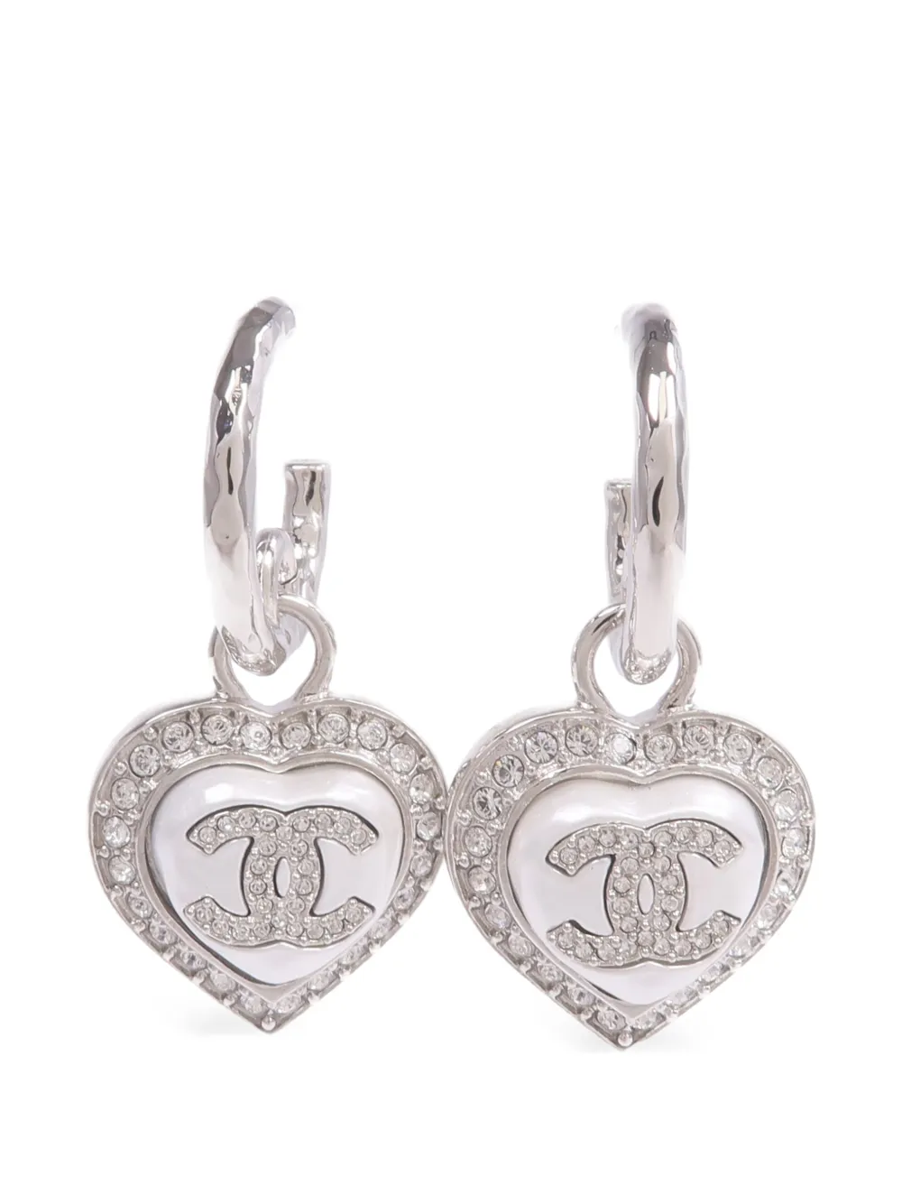 CHANEL Pre-Owned CC heart-pendant earrings - Argento