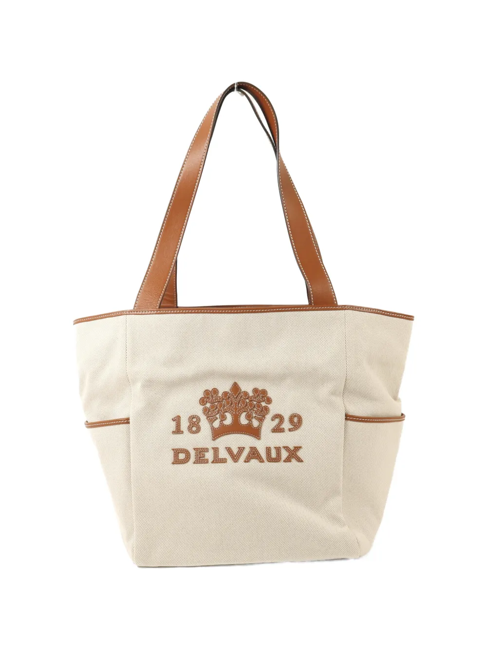 Delvaux Vintage logo-patch two-way canvas tote bag - Toni neutri