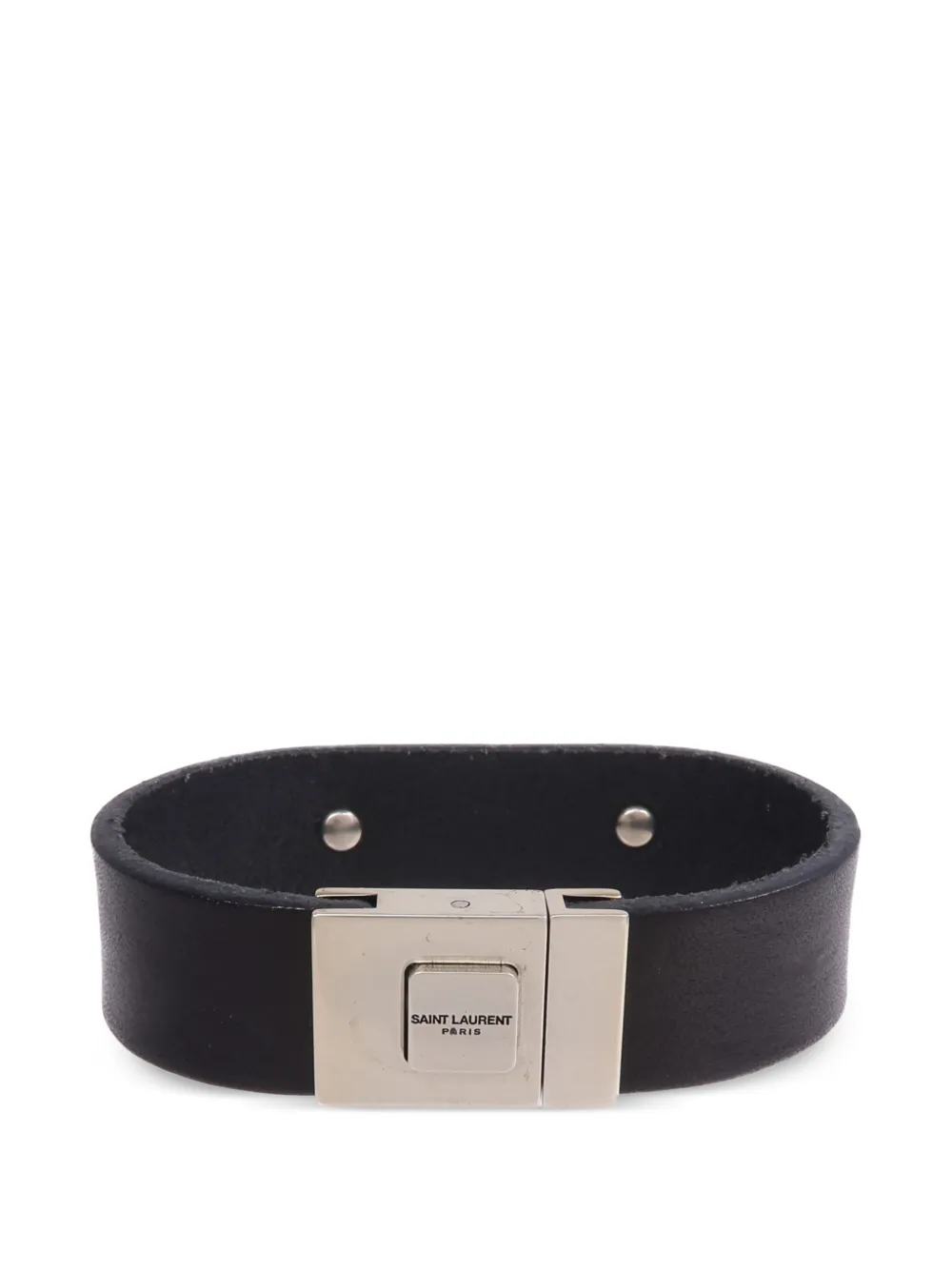 Saint Laurent Pre-Owned leather logo-plaque bracelet - Nero