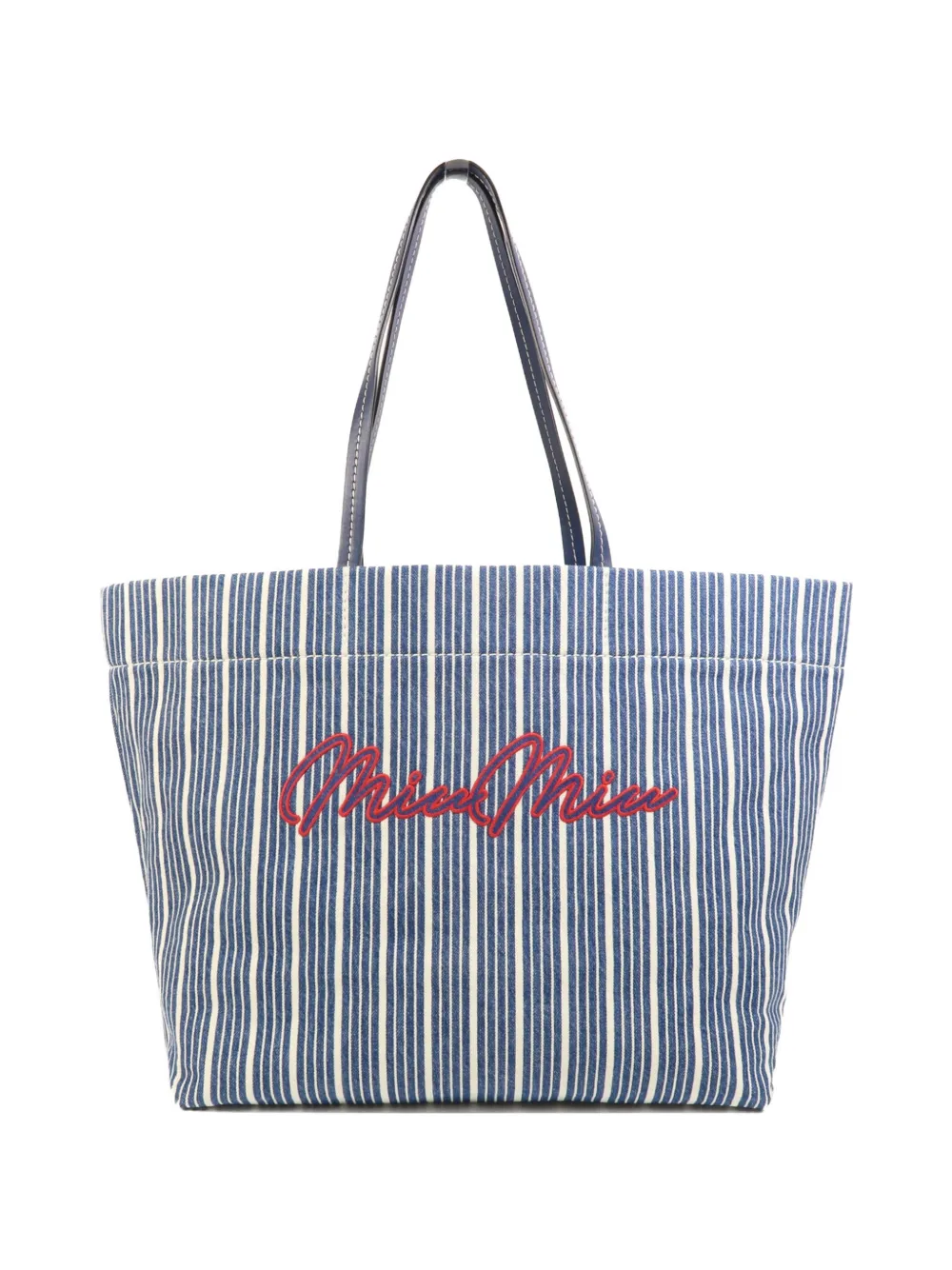 Miu Miu Pre-Owned striped denim tote bag - Blu