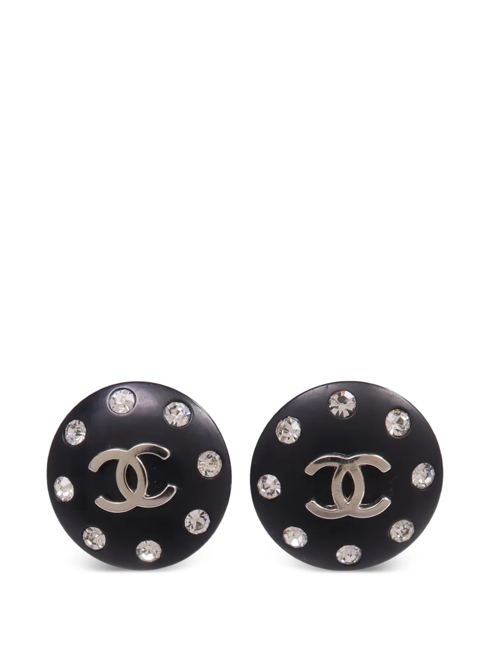CHANEL Pre-Owned CC-logo crystal clip-on earrings - Argento