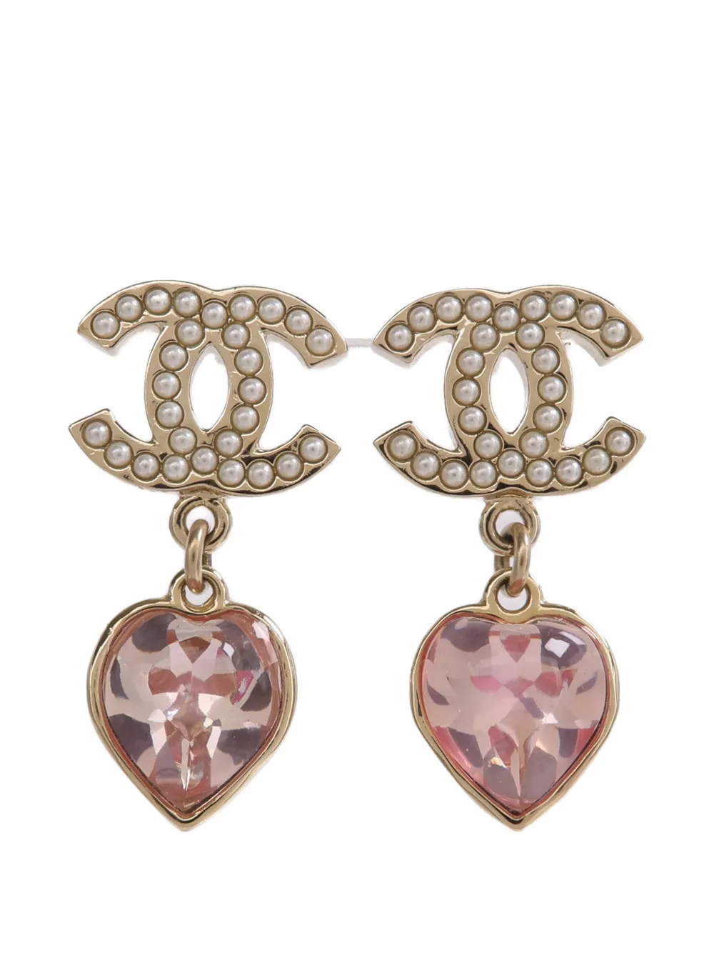 CHANEL Pre-Owned CC heart drop earrings - Gold