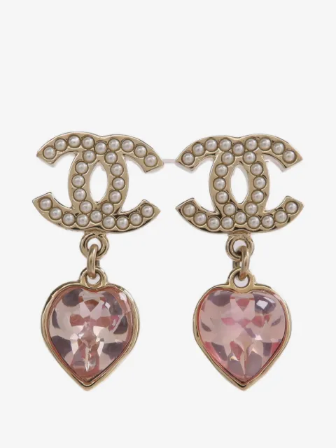 CHANEL Pre-Owned CC heart drop earrings