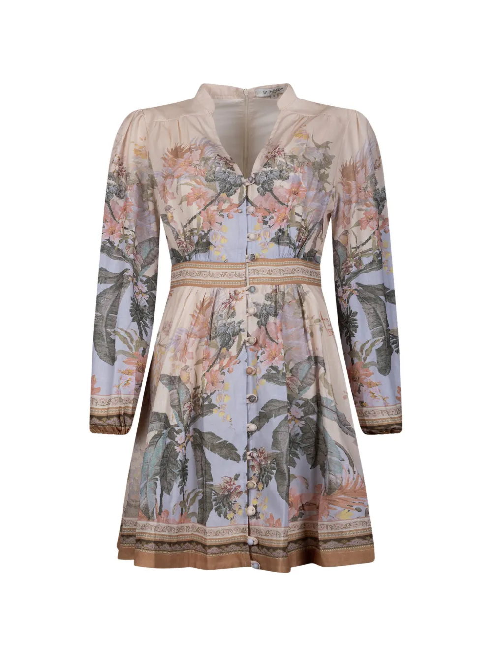 Giovanni Paris floral-print button-down mini dress - Toni neutri