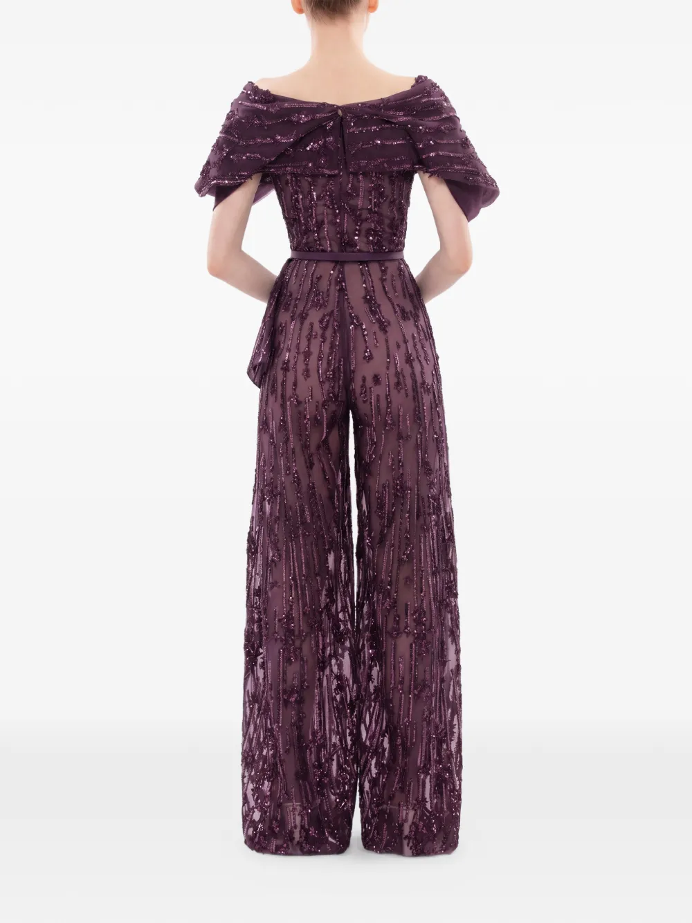 Saiid Kobeisy Jumpsuit verfraaid met pailletten en ceintuur Paars